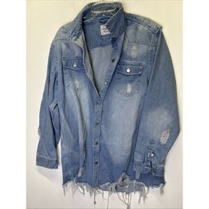 Trademark American Brazil Denim Jacket Men's 2XL Ripped Button Sleeves Blue